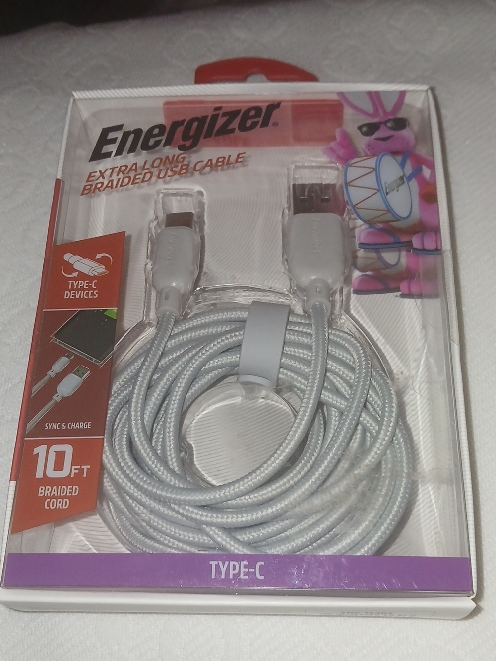 10ft Braided Type-C USB Cable in Silver